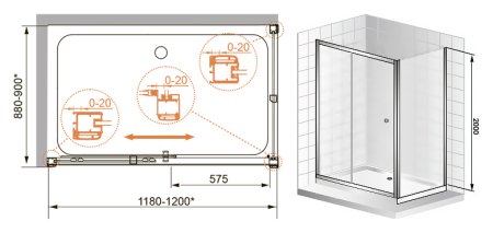 Душевой уголок Cezares Anima W AH1 120/90 P Cr 