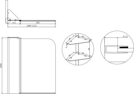 Шторка на ванну Cezares ECO-O-V-12-120/140-C-Cr стекло прозрачное 