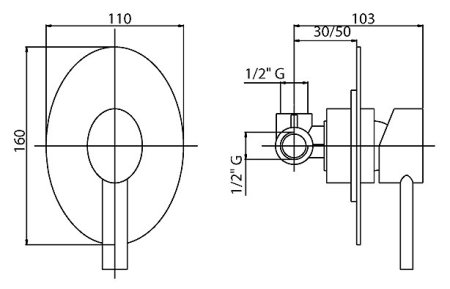 Смеситель Cezares Over OVER-DIM-01-Cr для душа 