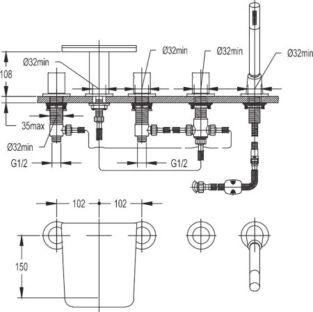 Смеситель Cezares Cascado F BVD5 01 на борт ванны с ручным выдвижным душем 