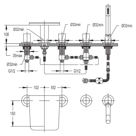 Смеситель Cezares Cascado F BVD5 01 на борт ванны с ручным выдвижным душем 