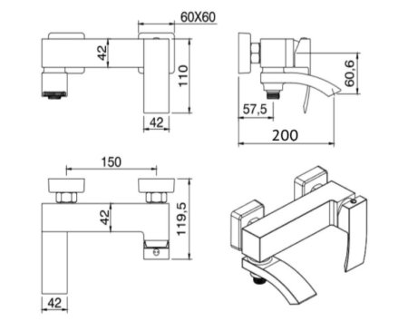 Смеситель Grocenberg GB8007BL для ванны, черный матовый 