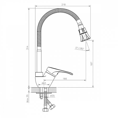 Смеситель для кухни Rossinka B35-26 Хром 