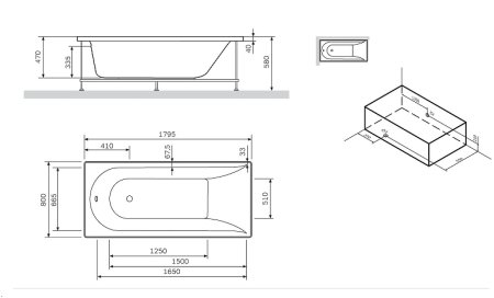 Фронтальная панель для ванны AM.PM Spirit 180 W72A-180-080W-P2 Белая 