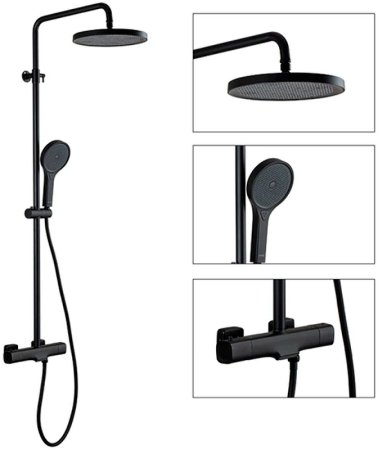 Душевая система Gappo G2495-76 с термостатом Черная матовая 