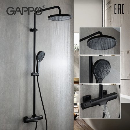 Душевая система Gappo G2495-76 с термостатом Черная матовая 