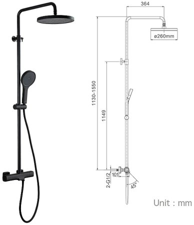 Душевая система Gappo G2495-76 с термостатом Черная матовая 
