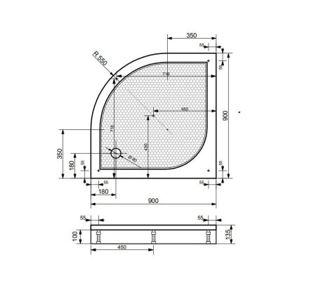Душевой поддон из литьевого мрамора Эстет Омега 90x90 