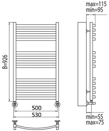 Водяной полотенцесушитель Terminus Палермо П13 500x926 4620768886508 Хром 