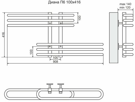 Водяной полотенцесушитель Terminus Диана П6 100x416 4620768886447 Хром 