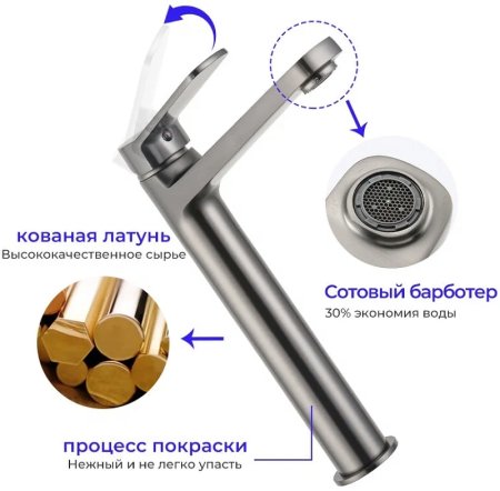 Смеситель для раковины Frap H62-9 F1062-29 Оружейная сталь 