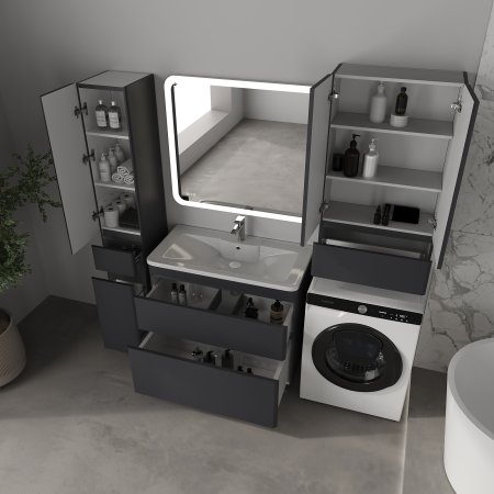 Тумба напольная STYLELINE "Атлантика 90", Люкс Плюс графит с раковиной Атлантик 90 