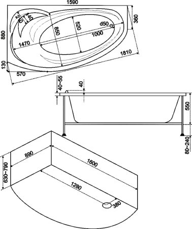 Акриловая ванна Bas Флорида 160x90 см R 