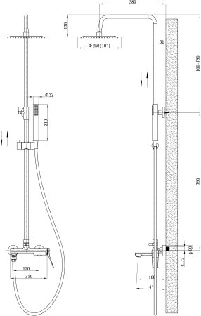 Душевая система со смесителем ESKO Shanghai Gold" (ST1425SHAGold)" 