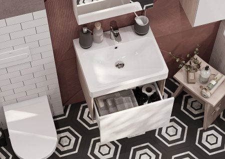 Тумба под раковину Aquaton Асти 55 1A263101AXD70 подвесная Белая глянцевая Ясень шимо 