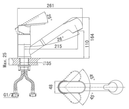 Смеситель для кухонной мойки D&K Speyer Rhein DA1312501 с вытяжной лейкой 