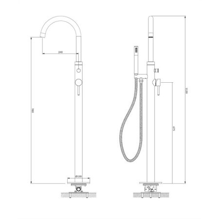 Смеситель Omnires Y Y1233GL для ванны с душем золото напольный 