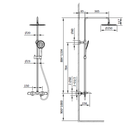 Душевая система с термостатом AltroBagno AB 03-04.12 Cr 