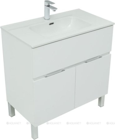 Тумба с раковиной Aquanet Алвита New 80 1 ящик, 2 дверцы, белый матовый 