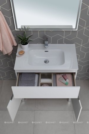 Тумба с раковиной Aquanet Алвита New 80 1 ящик, 2 дверцы, белый матовый 