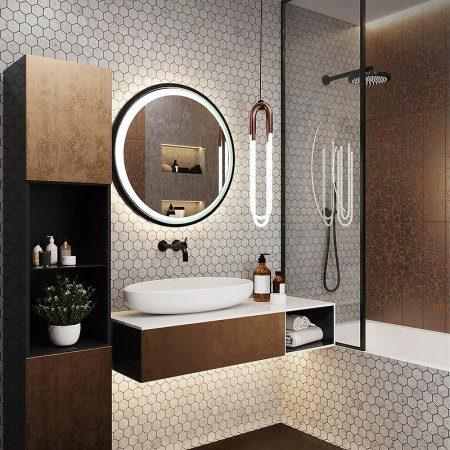 Зеркало Azario Манхэттен-лофт 70 LED-00002428 с подсветкой Черное с сенсорным выключателем 