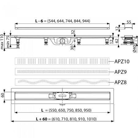 Трап желоб AlcaPlast APZ-9 (650мм) Хром 