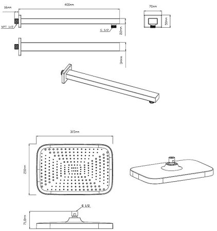 Верхний душ Vincea VSHD-41CGM Вороненая сталь 