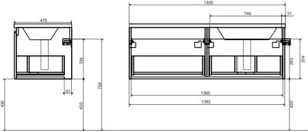 Тумба с раковиной Эстет Dallas Luxe 140 подвесная, 1 ящик, R 