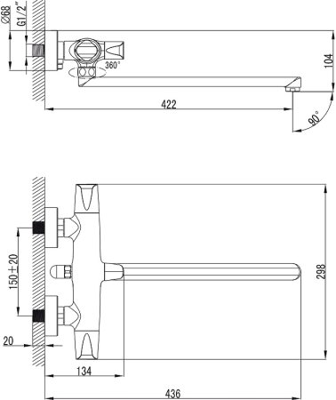 Смеситель для ванны Kaiser Suer 46155 универсальный Хром 