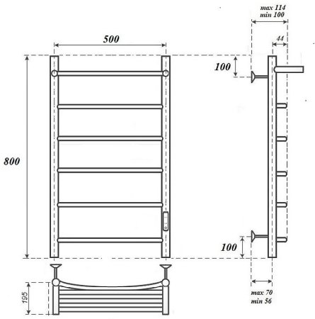 Электрический полотенцесушитель Point Афина PN04858PB П5 500x800 с полкой, диммер справа Черный 