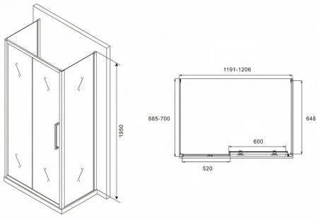 Душевой уголок Abber Schwarzer Diamant 120x70 AG30120MH-S70M-S70M профиль Хром стекло матовое 