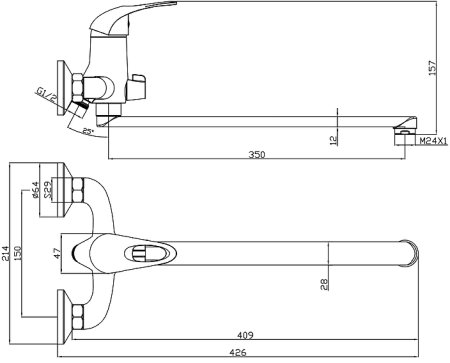 Смеситель для ванны Olive's Vega 12221VE универсальный Хром 