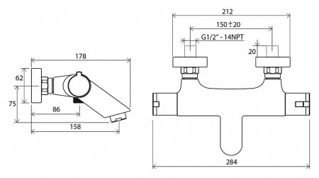 Термостат Ravak Termo 100 TE 022.00/150 для ванны с душем 
