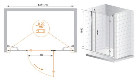 Душевая дверь в нишу Cezares Bergamo B13 90 60/30 C Cr R 