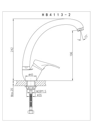 Смеситель однорычажный для кухни HAIBA HB4113-2 хром 