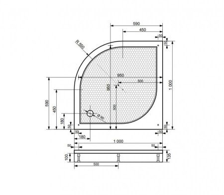 Душевой поддон из литьевого мрамора Эстет Омега 100x100 