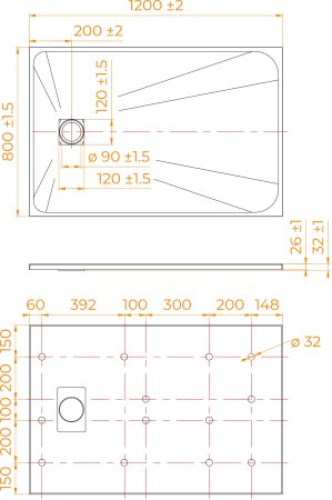 Душевой поддон прямоугольный RGW TSS-B Черный  800x1200 