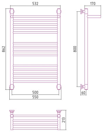 Полотенцесушитель водяной Сунержа Богема+ 80x50 с полкой, черный матовый 