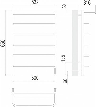 Электрический полотенцесушитель Terminus Полка П6 500х650 4670078531438 с полкой Хром 