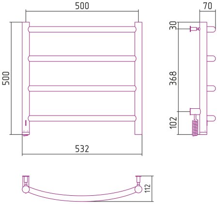 Полотенцесушитель электрический Сунержа Галант 4.0 50х50 L выгнутая 