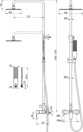 Душевая система Lemark Ursus с регулируемой высотой штанги и верхней душевой лейкой Тропический дождь" (LM7260BG)" 