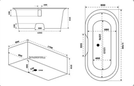 Ванна из искусственного камня Creto Aurora 170x80 8-1112 без гидромассажа 