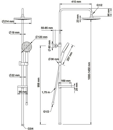 Душевая система Swedbe Hermes 5104B Черная матовая 