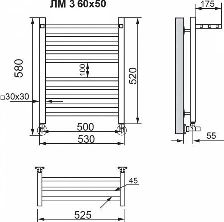 Полотенцесушитель водяной Ника Modern ЛМ-3 60/50, хром 