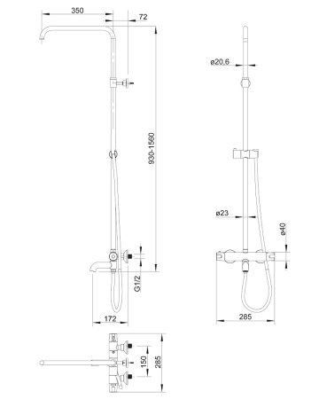 Душевая стойка Omnires Y Y1234ALBL с термостатом, черный полуматовый 