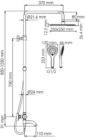 Душевая система WasserKRAFT A188.254.155.WM Thermo с термостатом Белая матовая 