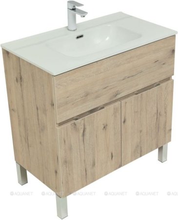 Тумба с раковиной Aquanet Алвита New 80 1 ящик, 2 дверцы, дуб веллингтон белый 