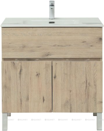 Тумба с раковиной Aquanet Алвита New 80 1 ящик, 2 дверцы, дуб веллингтон белый 