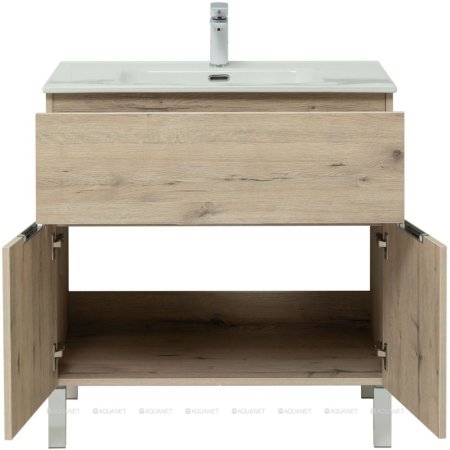 Тумба с раковиной Aquanet Алвита New 80 1 ящик, 2 дверцы, дуб веллингтон белый 