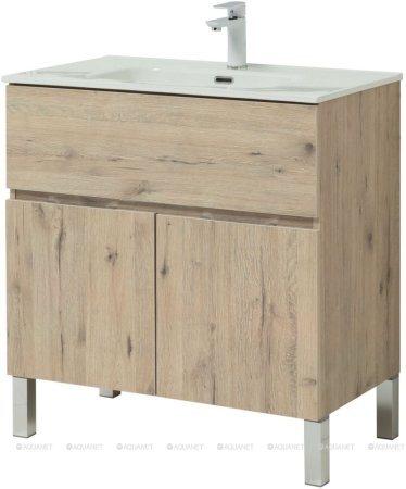 Тумба с раковиной Aquanet Алвита New 80 1 ящик, 2 дверцы, дуб веллингтон белый 